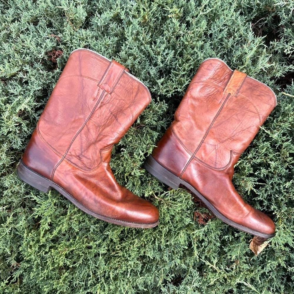 Justin Roper Redwood Brown Leather Boots Men's Size 9 Made In USA
